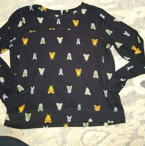 H&M Medium Unique Black Moth Zipper Top
